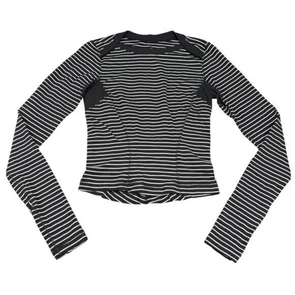 LULULEMON Base Runner Long Sleeve Parallel Stripe Black White Sz 4 - Picture 4 of 6